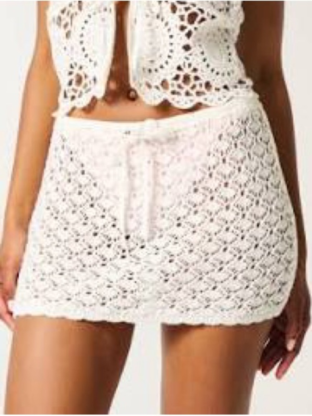 Hollister White Crochet Halter Cover-Up Set